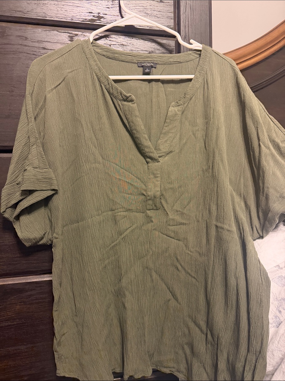 Ann Taylor Factory Olive Green Split-Neck Tunic